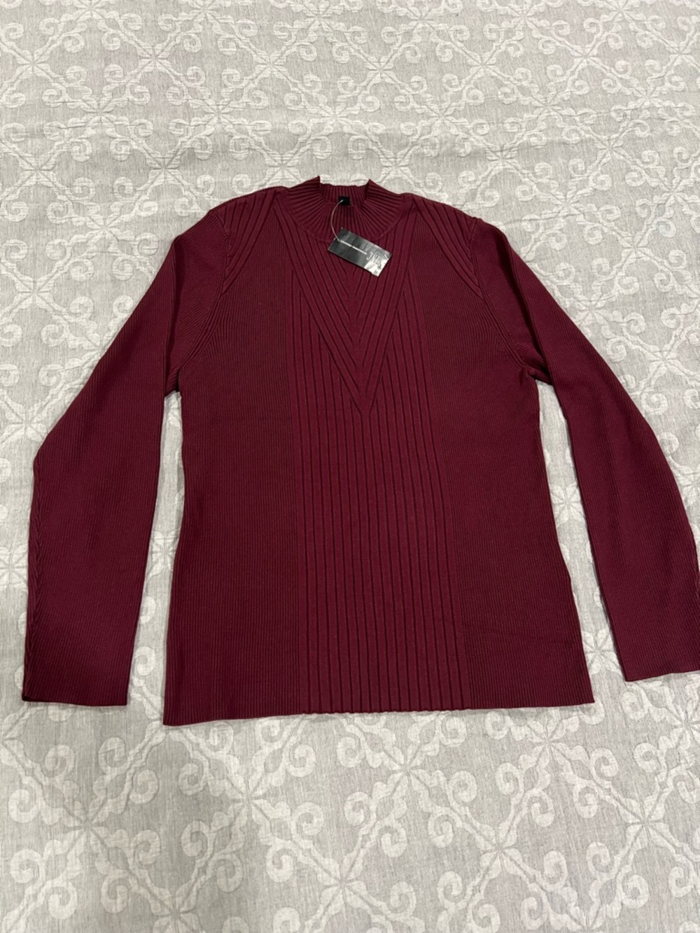 INC International Concepts Women's V-Neck Ribbed Sweater - Burgundy